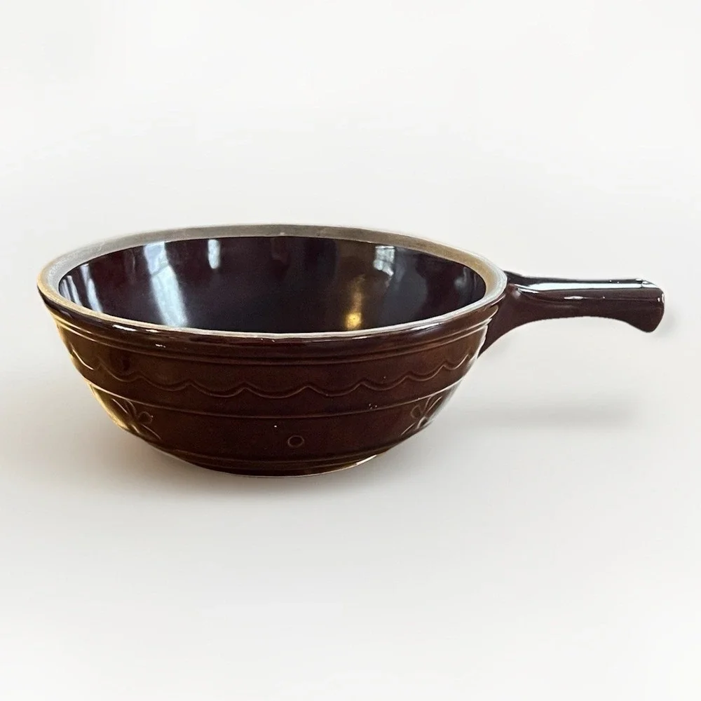 Vintage Marcrest‎ Brown Stoneware Handled Bowl Oven Proof USA Casserole Dish